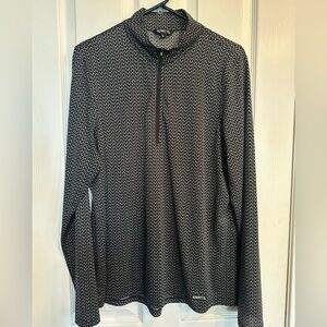Kerrit’s Black with tan bits, 1/4 zip, long sleeve Ice Fil Sun Shirt, XL